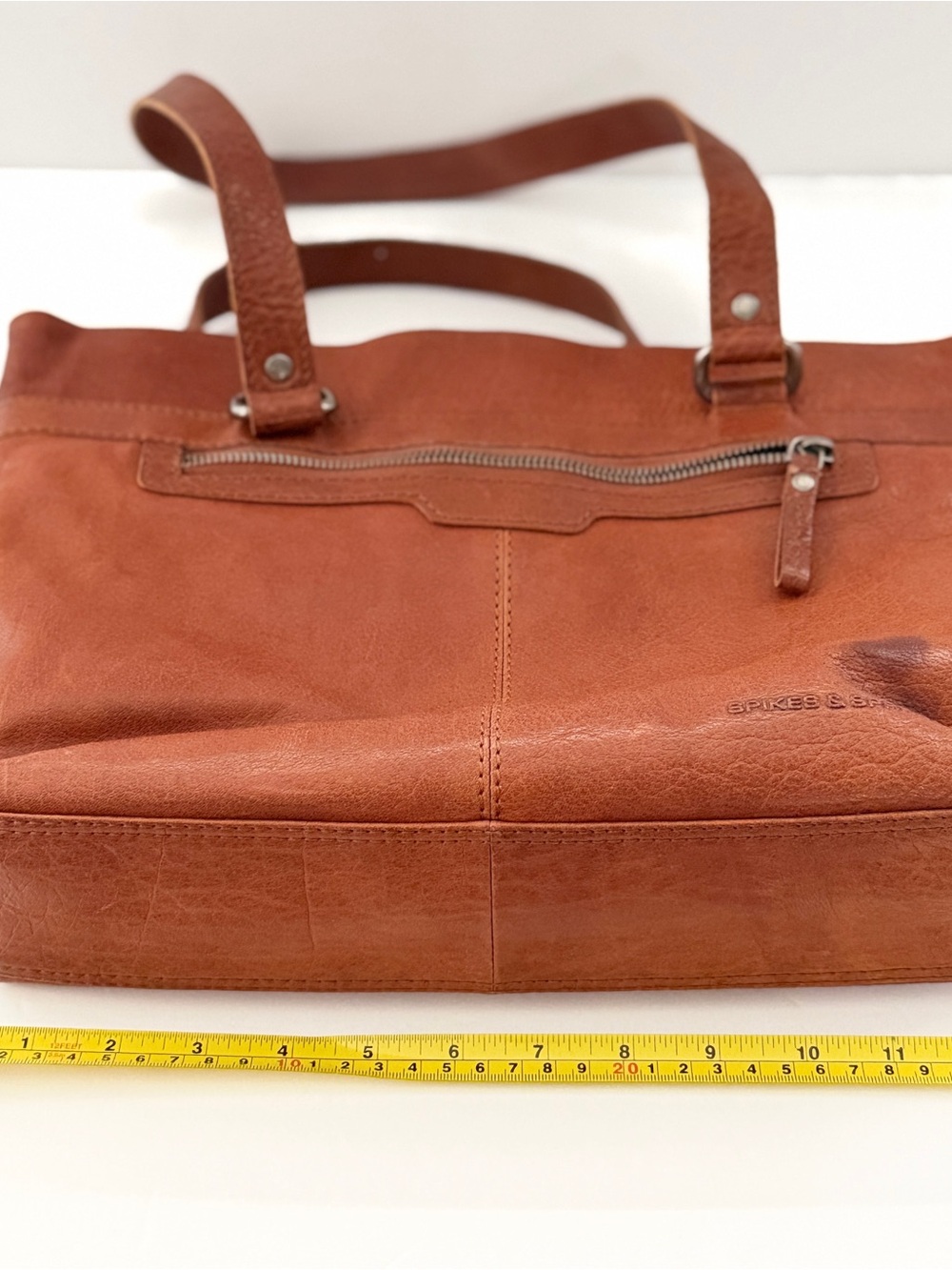 SPIKES & SPARROW Leather Laptop Bag Shoulder Tote Purse zip in Brandy Cognac - Picture 5 of 15